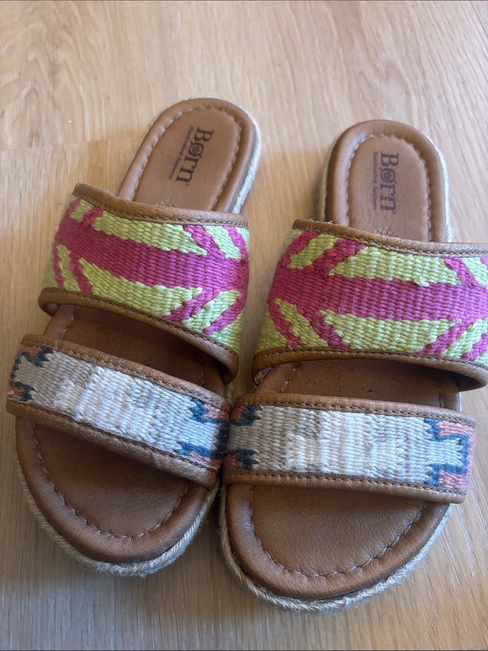 Born Two-Band Slide Sandals in Green and Pink - Picture 7 of 9